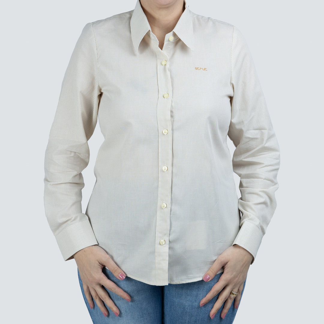 Camisa Feminina Manga Longa Xadrez Bege - Strut