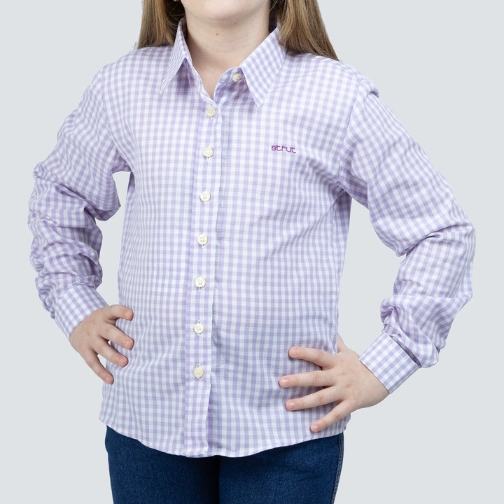 Camisa Infantil Feminina Manga Longa Xadrez Lilas - Strut