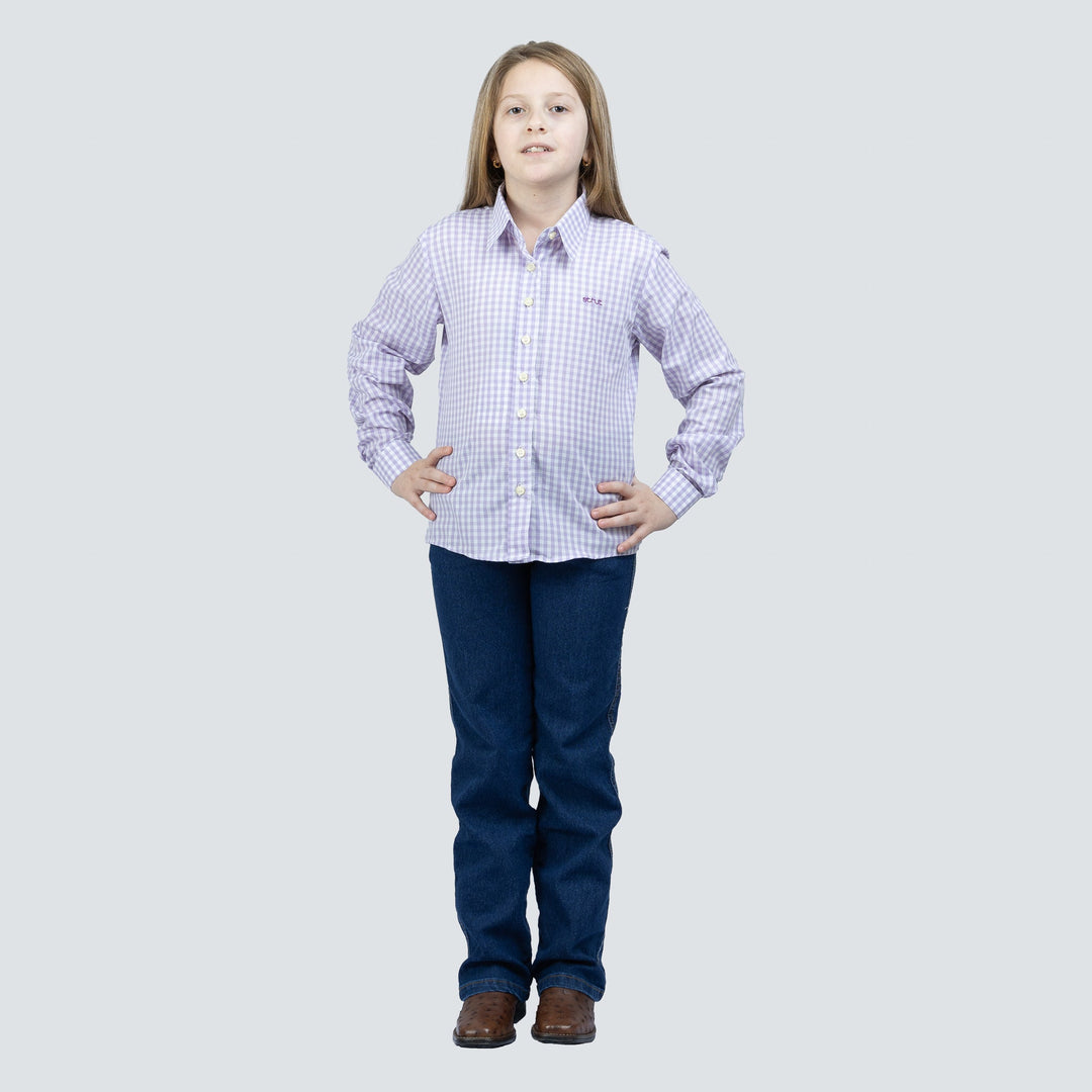 Camisa Infantil Feminina Manga Longa Xadrez Lilas - Strut