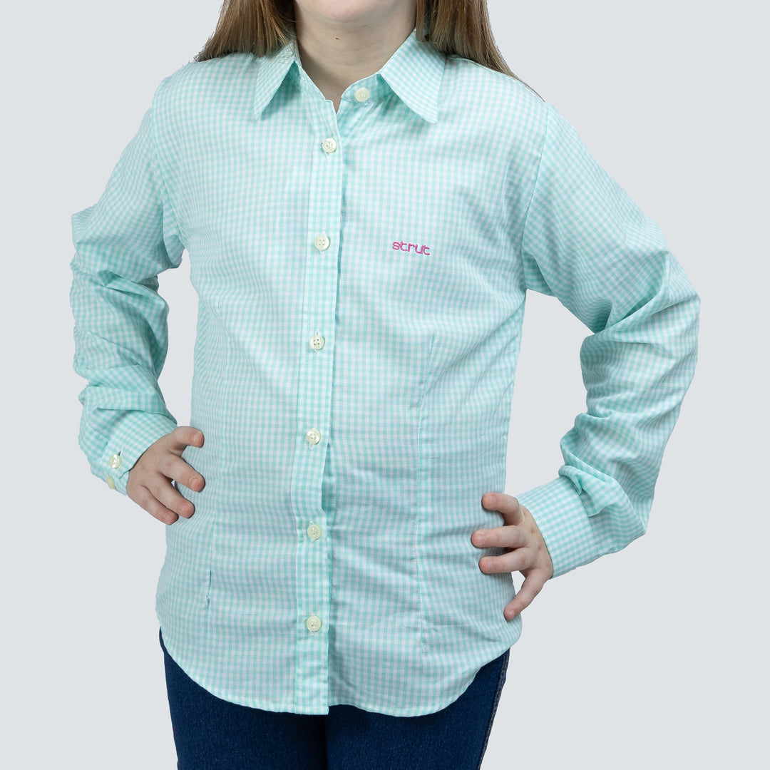 Camisa Infantil Feminina Manga Longa Xadrez Verde Claro - Strut