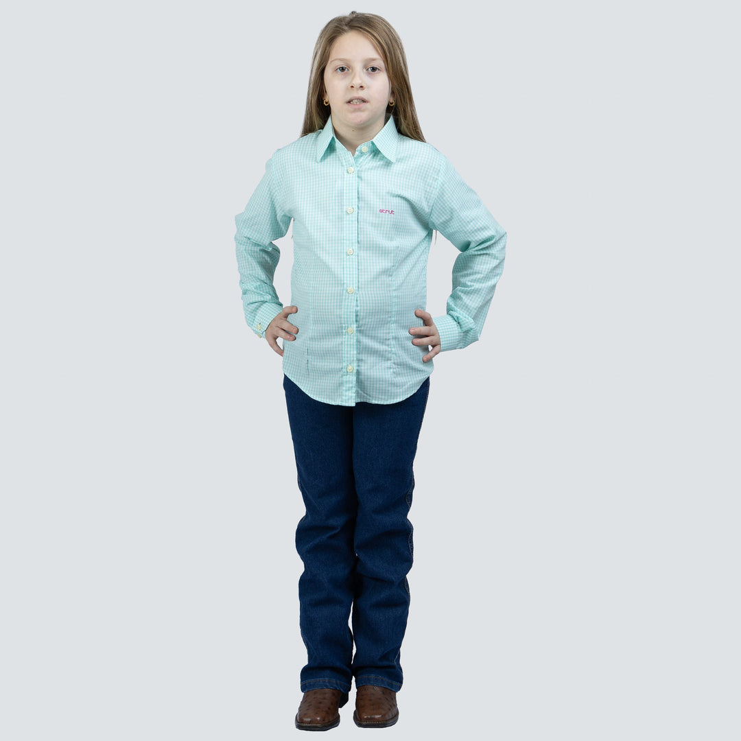 Camisa Infantil Feminina Manga Longa Xadrez Verde Claro - Strut