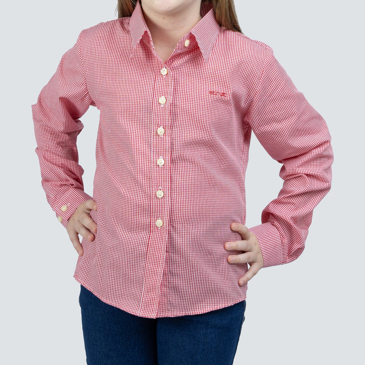 Camisa Infantil Feminina Xadrez Manga Longa Vermelha - Strut