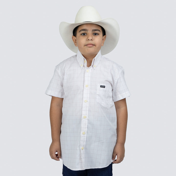 Camisa Infantil Manga Curta Xadrez Branco/Marrom Strut - Strut