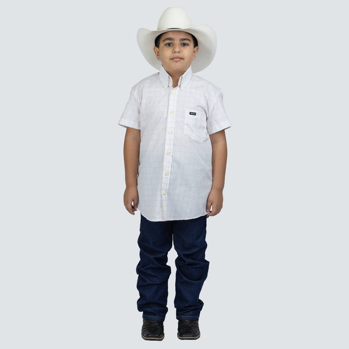 Camisa Infantil Manga Curta Xadrez Branco/Marrom Strut - Strut