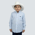 Camisa Infantil Manga Longa Xadrez Azul Claro e Branco - Strut