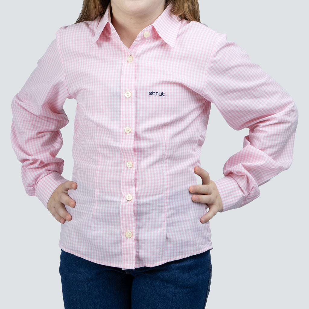 Camisa Infantil Manga Longa Xadrez Feminina Rosa - Strut