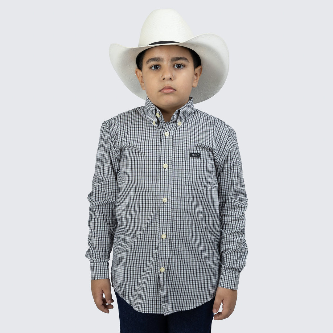 Camisa Infantil Manga Longa Xadrez Preto e Cinza - Strut