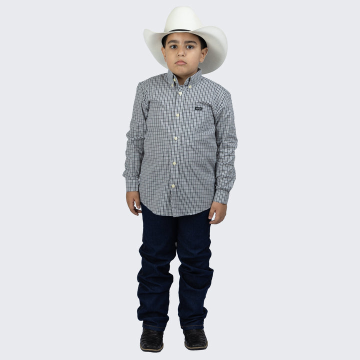 Camisa Infantil Manga Longa Xadrez Preto e Cinza - Strut