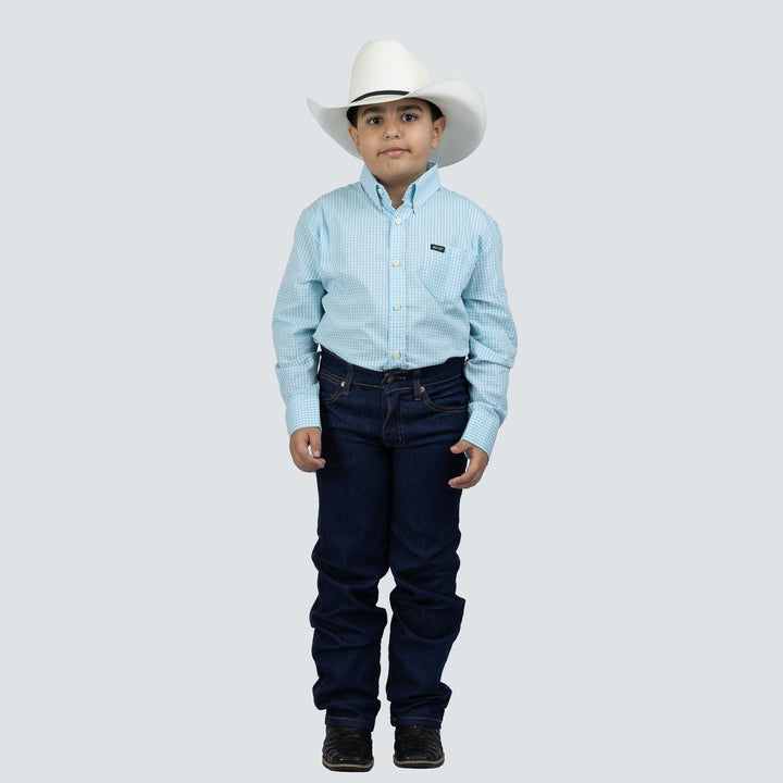 Camisa Infantil Xadrez Manga Longa Azul Claro - Strut