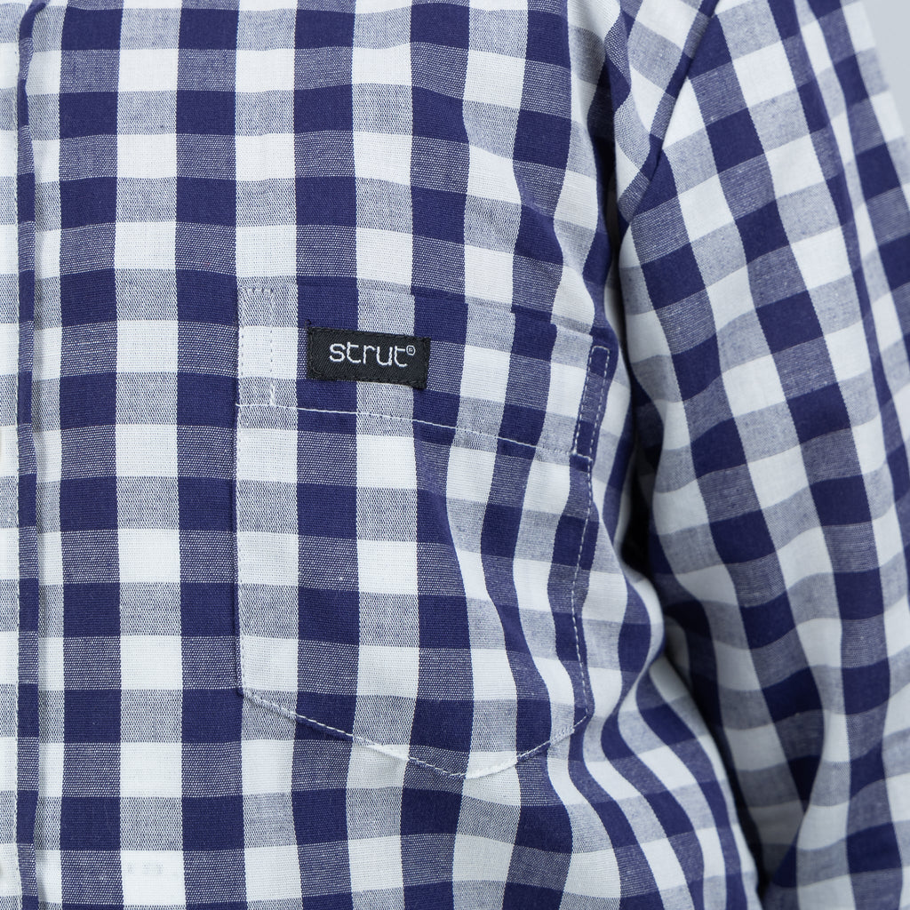 Camisa Infantil Xadrez Manga Longa Marinho e Branco - Strut