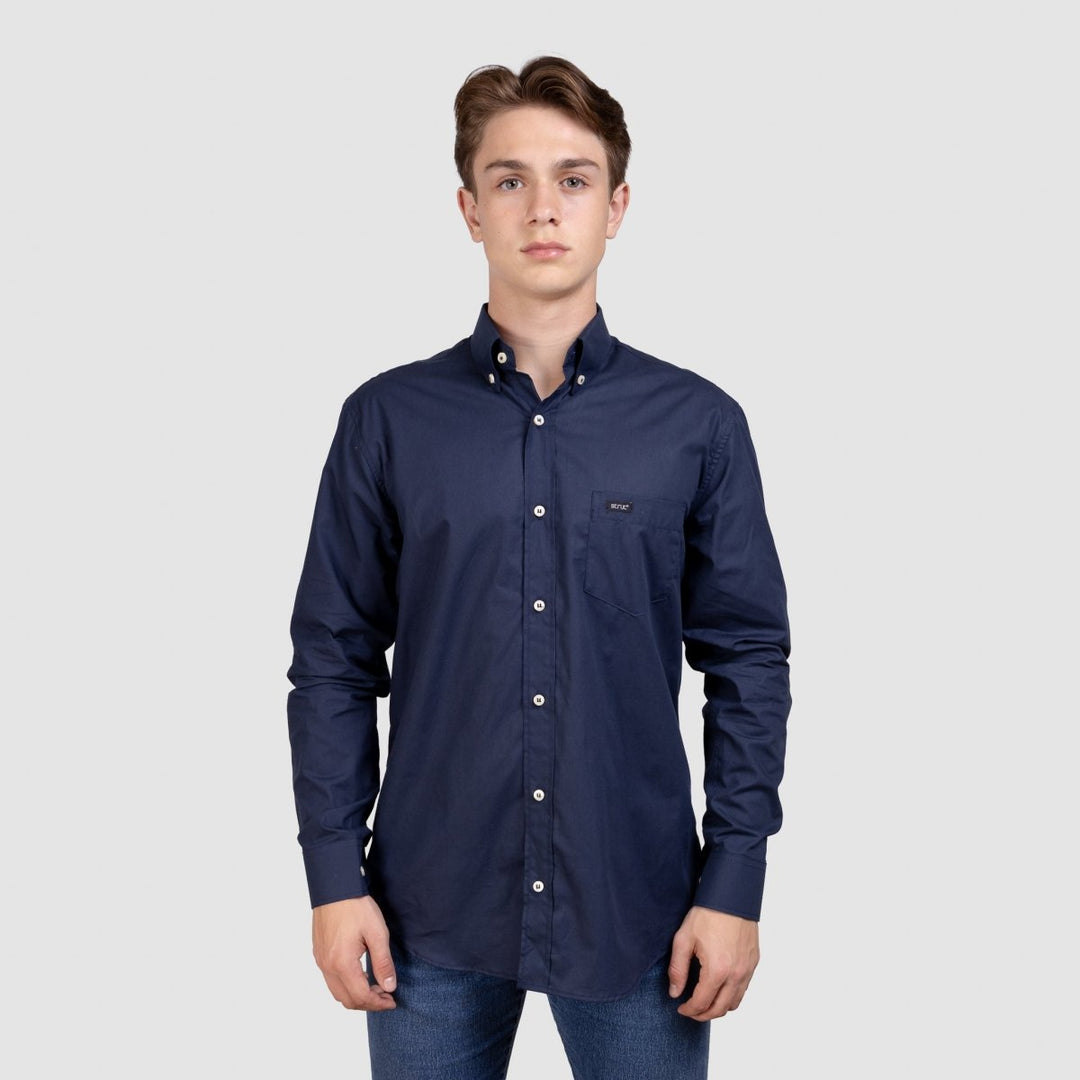 Camisa Lisa Manga Longa Masculina - Azul Marinho - Strut