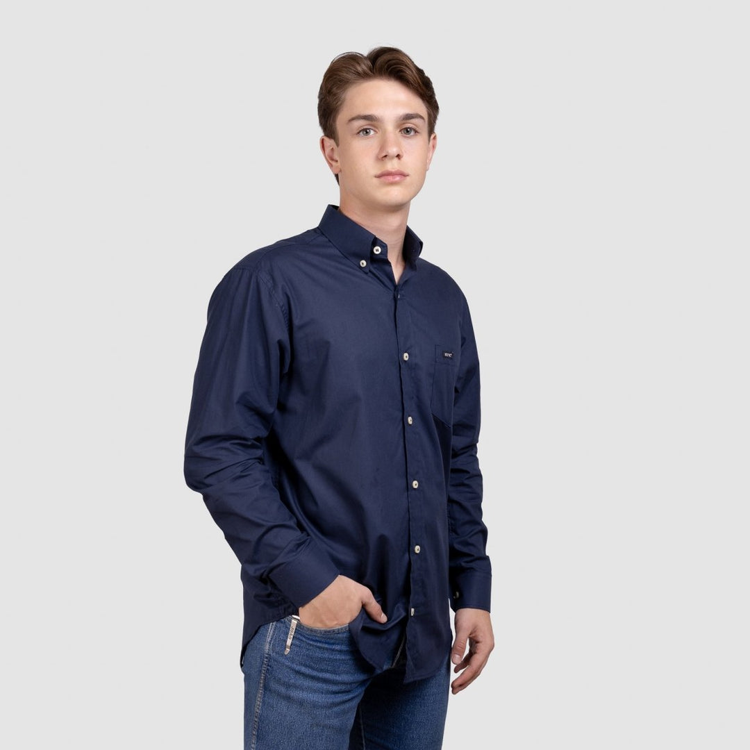 Camisa Lisa Manga Longa Masculina - Azul Marinho - Strut