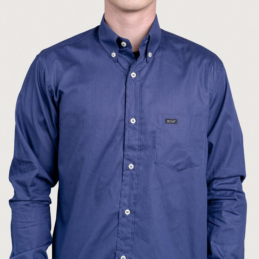 Camisa Lisa Masculina Manga Longa - Azul - Strut