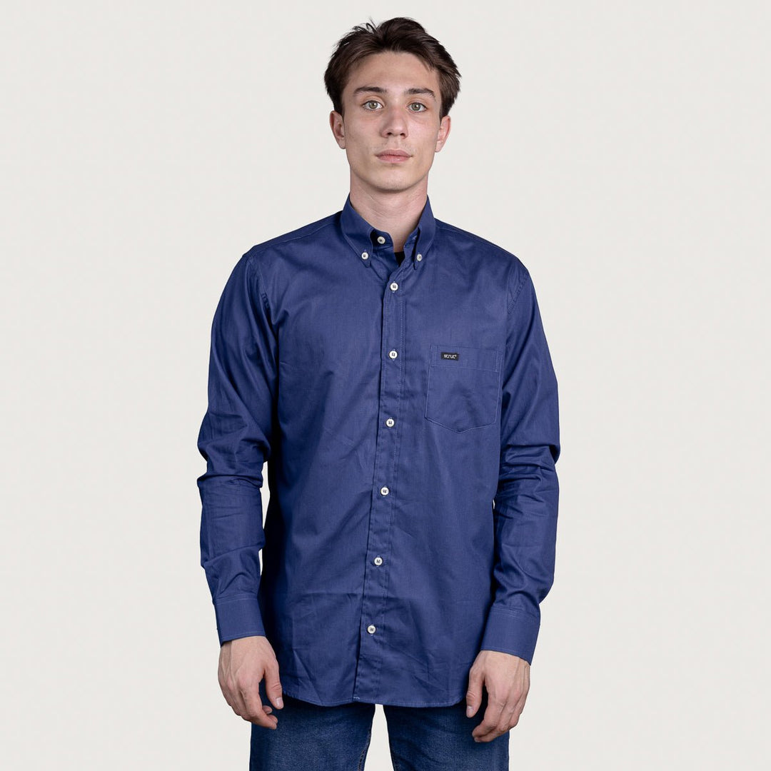 Camisa Lisa Masculina Manga Longa - Azul - Strut