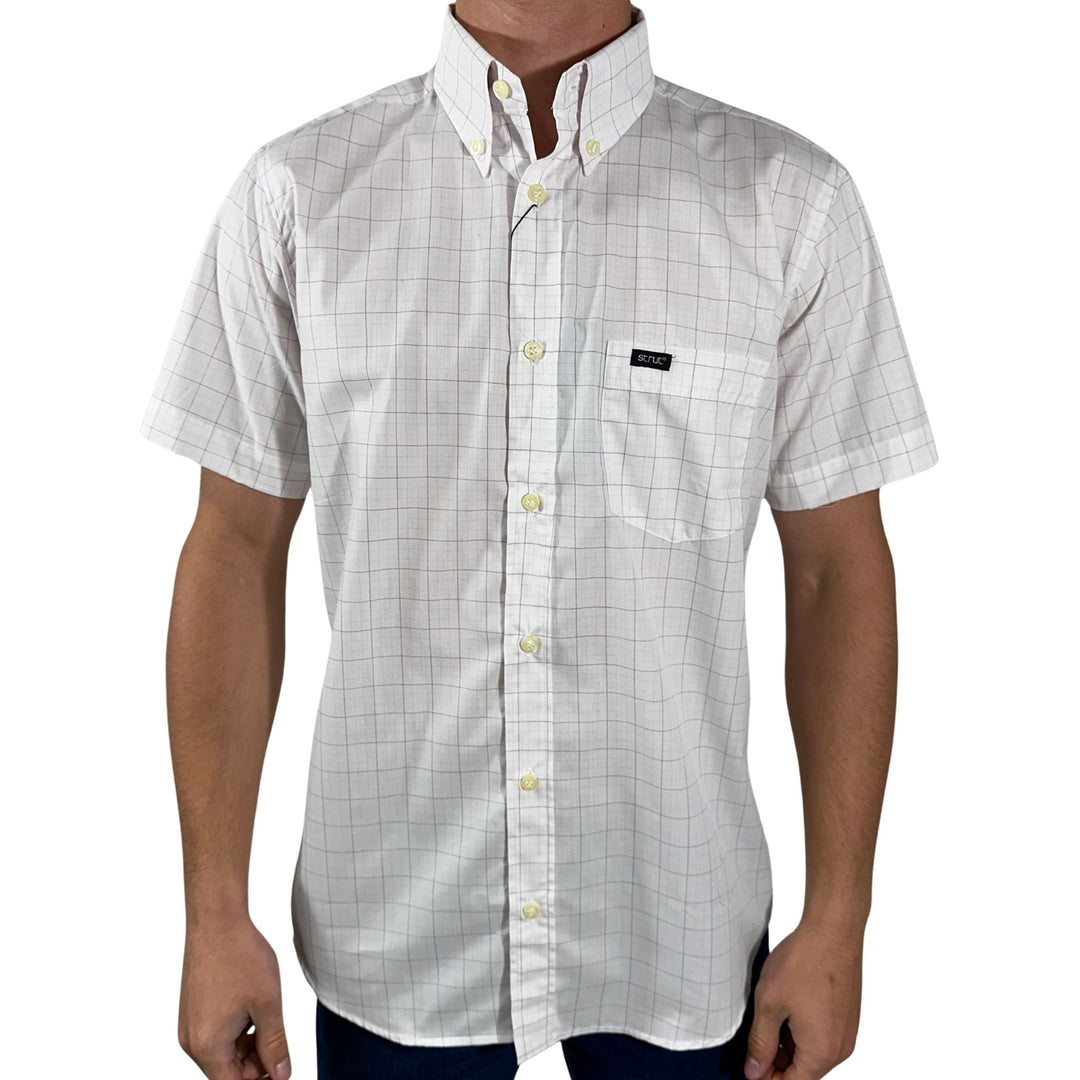 Camisa Masculina Manga Curta Strut Xadrez Branco e Marrom - Strut