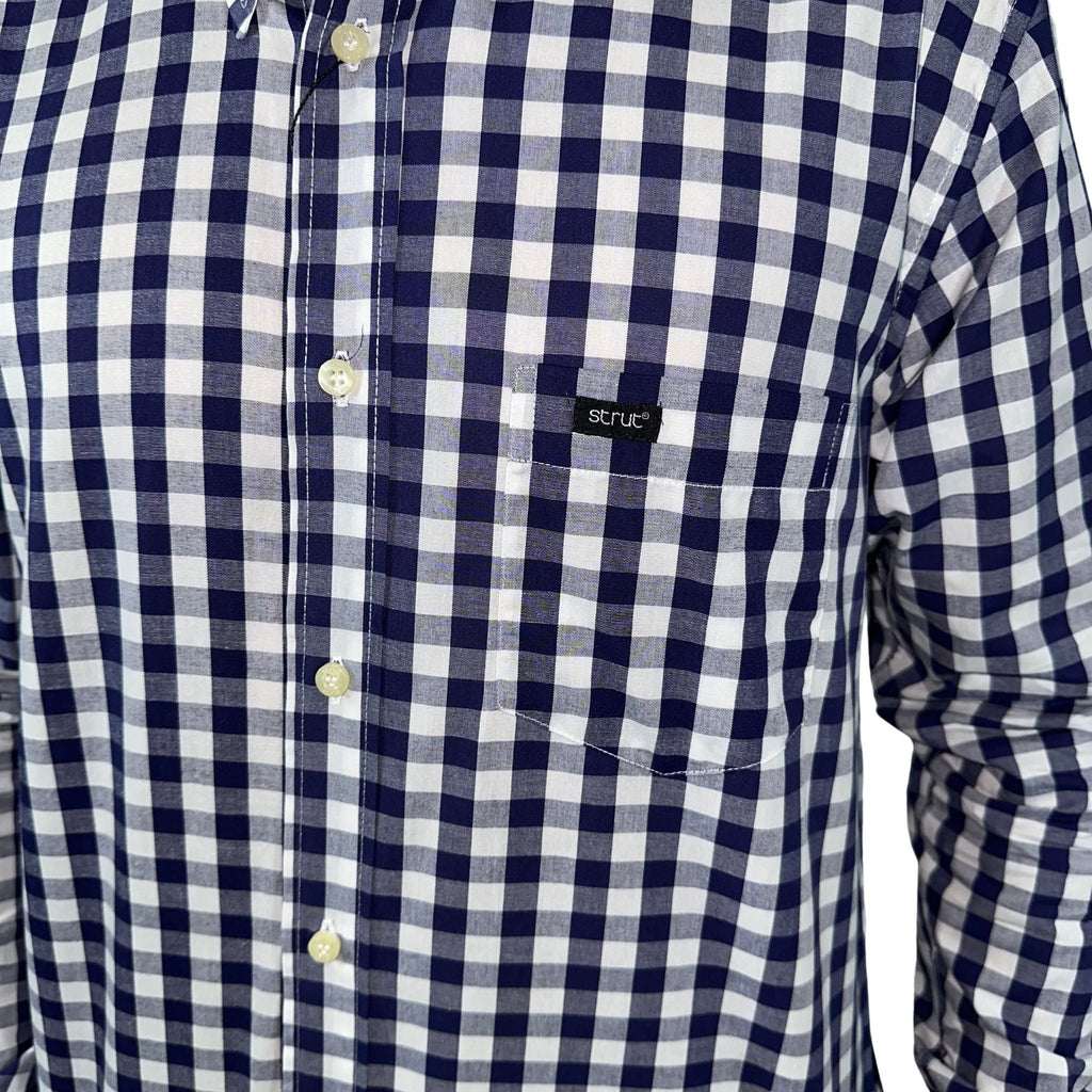 Camisa Masculina Manga Longa Strut Xadrez Marinho e Branco - Strut