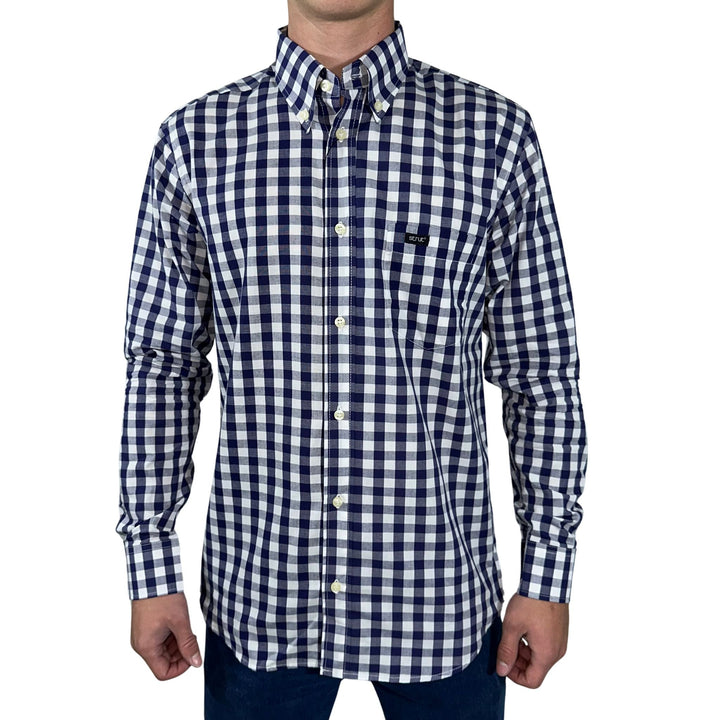 Camisa Masculina Manga Longa Strut Xadrez Marinho e Branco - Strut