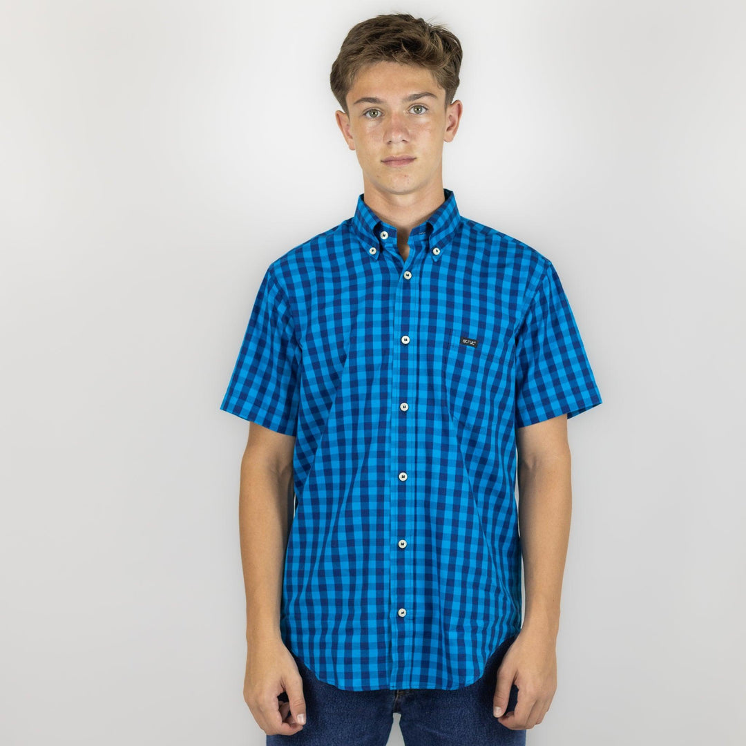 Camisa Masculina Strut Manga Curta Xadrez Azul Turquesa - Strut