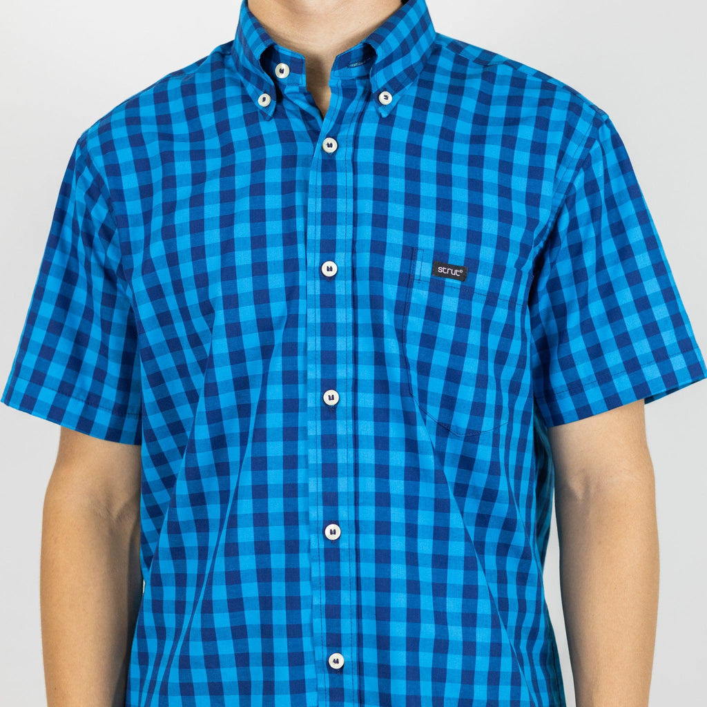 Camisa Masculina Strut Manga Curta Xadrez Azul Turquesa - Strut