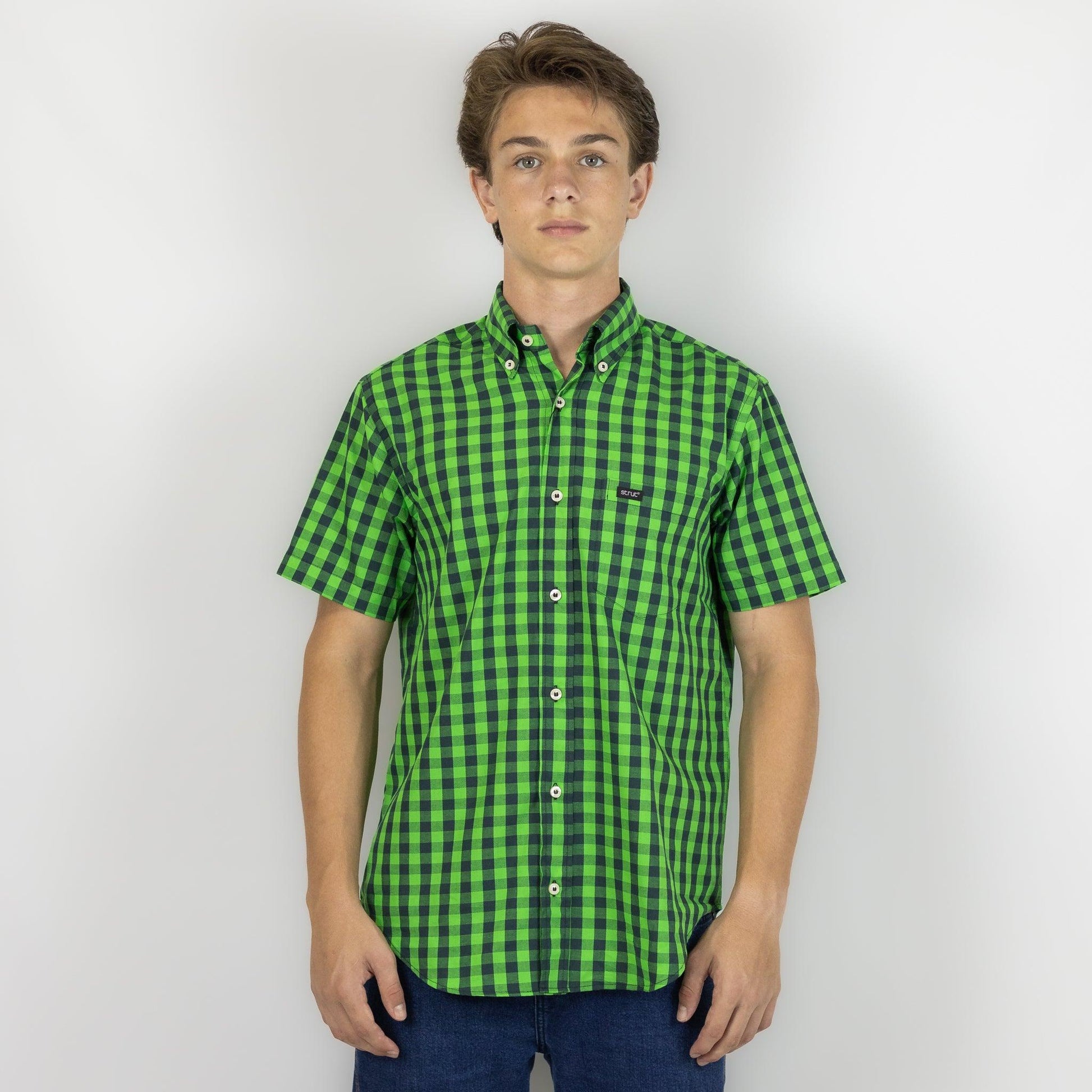 Camisa Masculina Strut Manga Curta Xadrez Verde Folha - Strut