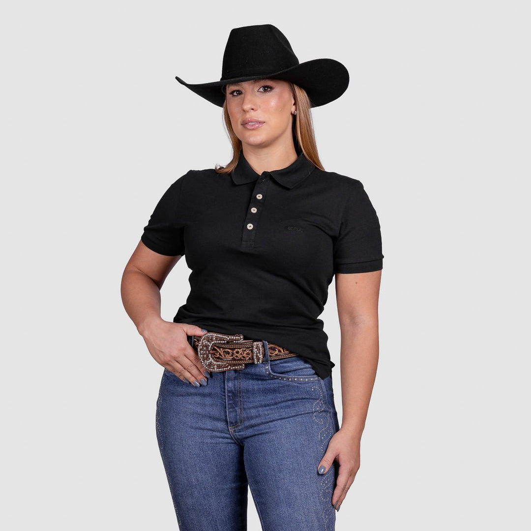 Camisa Polo Feminina Algodão Pima - Preta - Strut