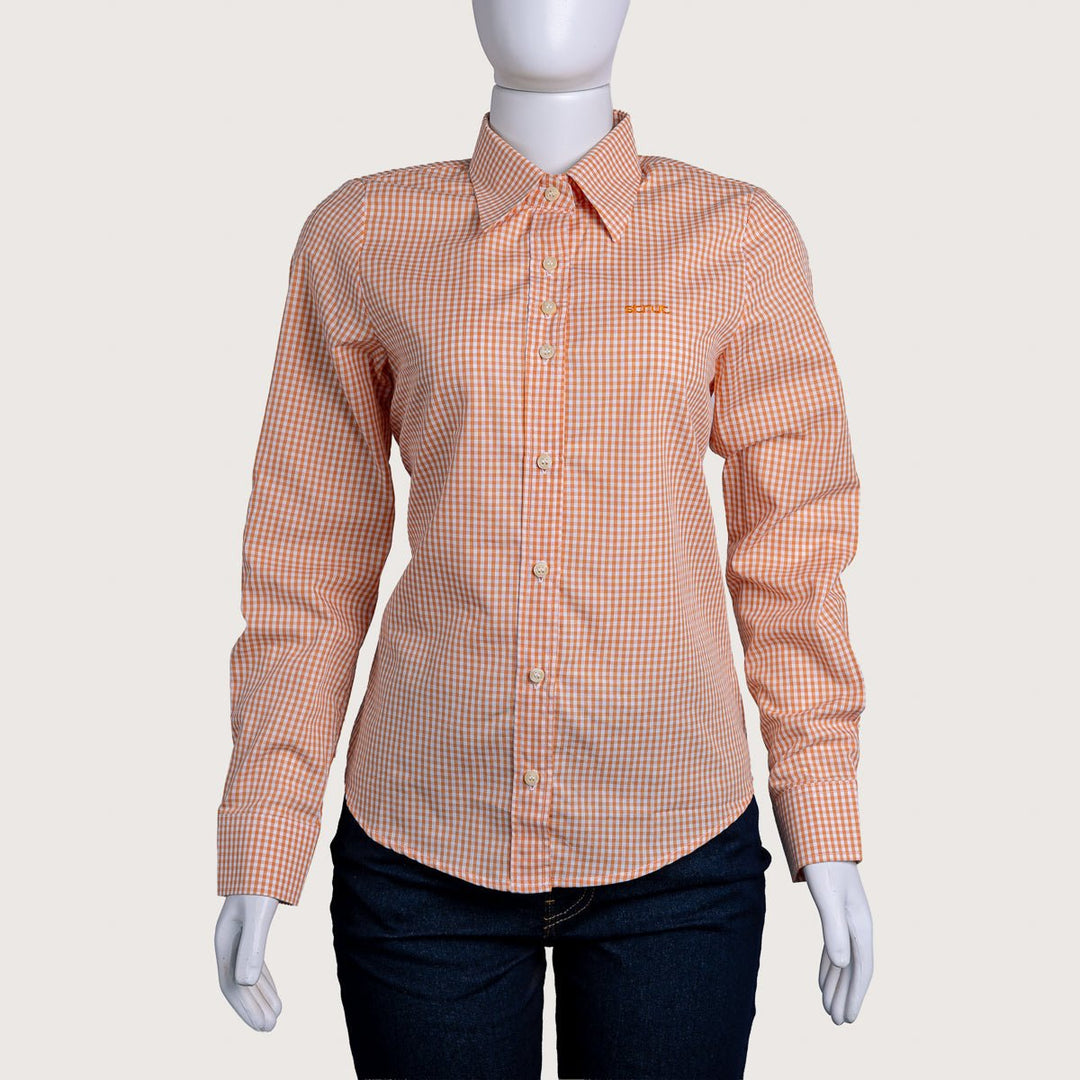 Camisa Xadrez Feminina Manga Longa - Laranja - Strut