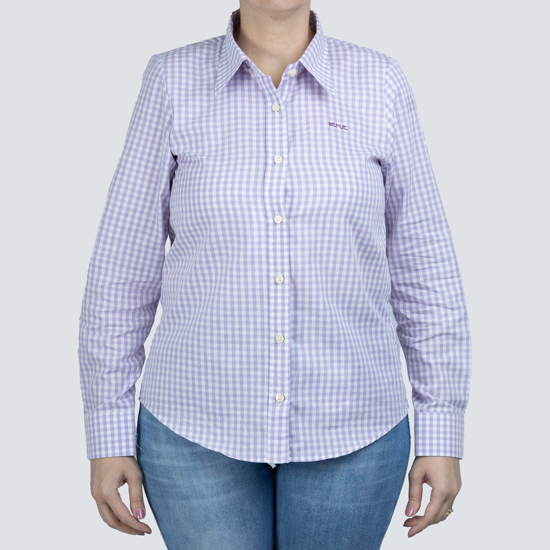 Camisa Xadrez Feminina Manga Longa Lilas - Strut