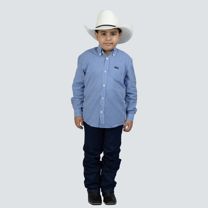 Camisa Xadrez Infantil Manga Longa Azul Marinho - Strut