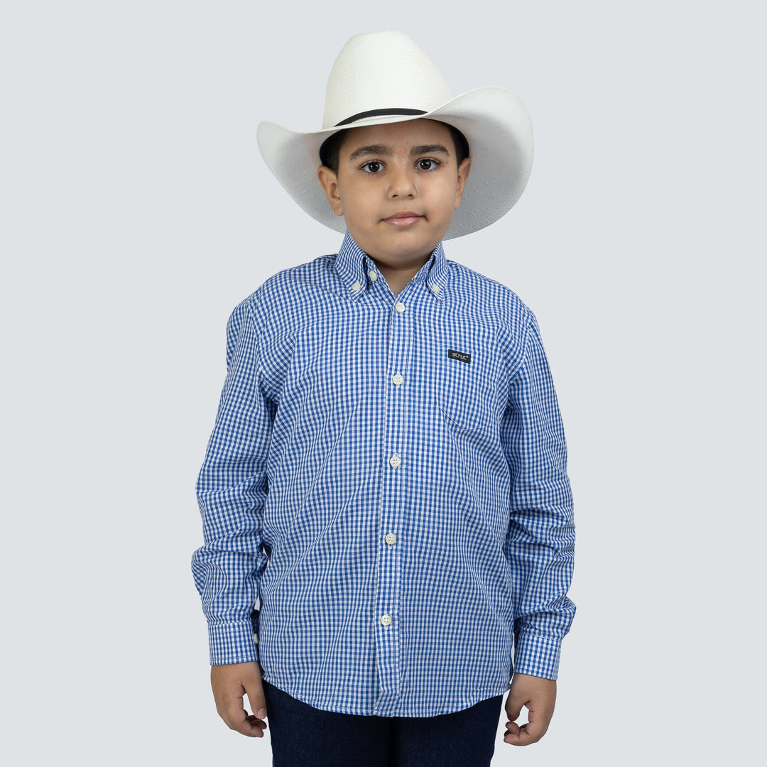 Camisa Xadrez Infantil Manga Longa Azul Marinho - Strut