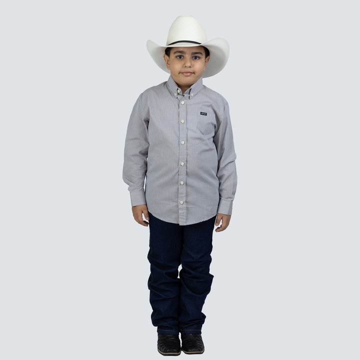 Camisa Xadrez Infantil Manga Longa Cinza e Azul - Strut