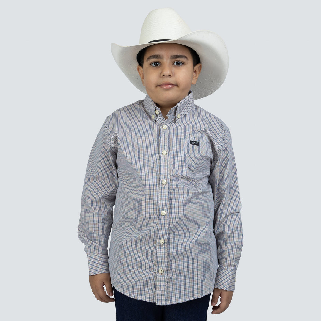 Camisa Xadrez Infantil Manga Longa Cinza e Azul - Strut