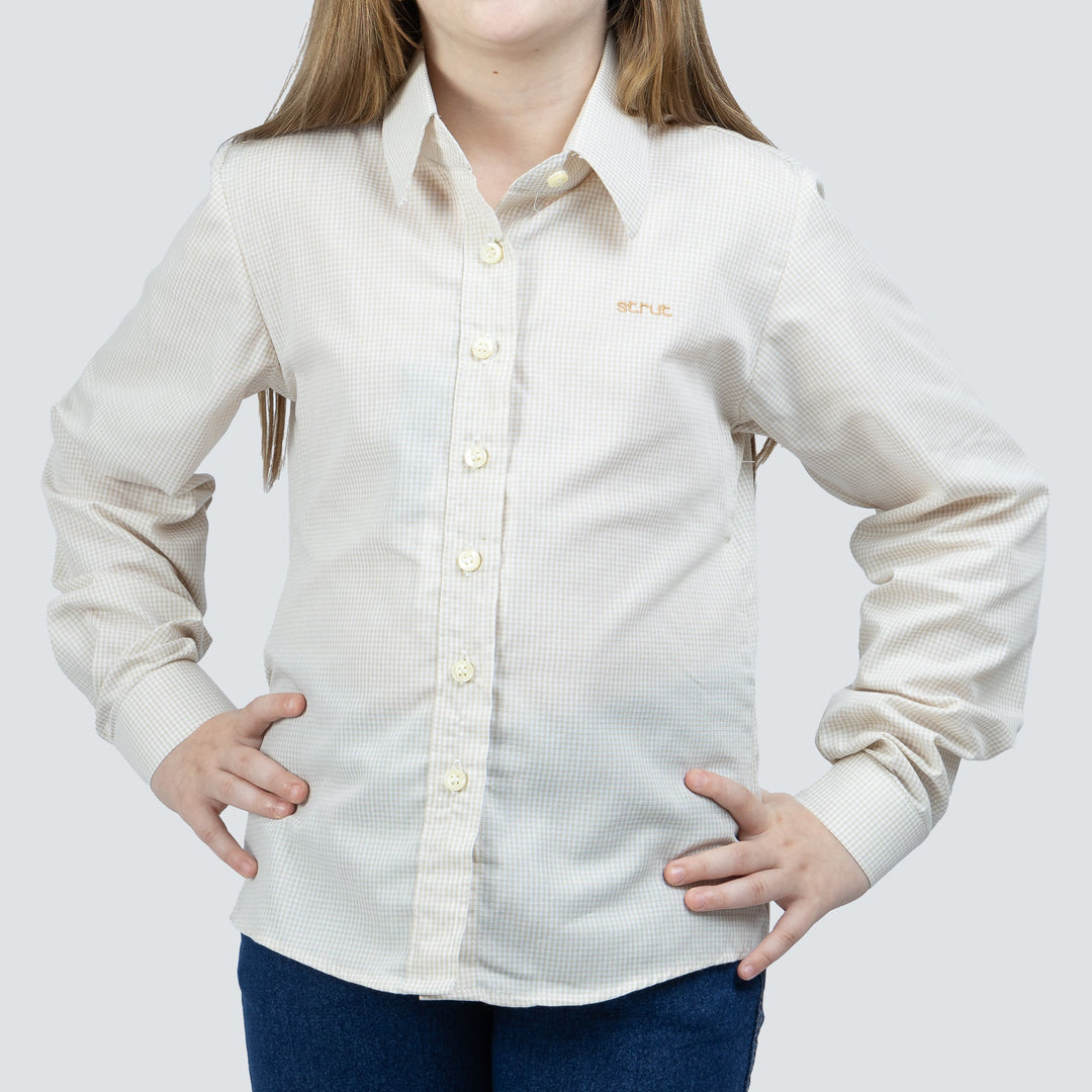 Camisa Xadrez Infantil Manga Longa Feminina Bege - Strut