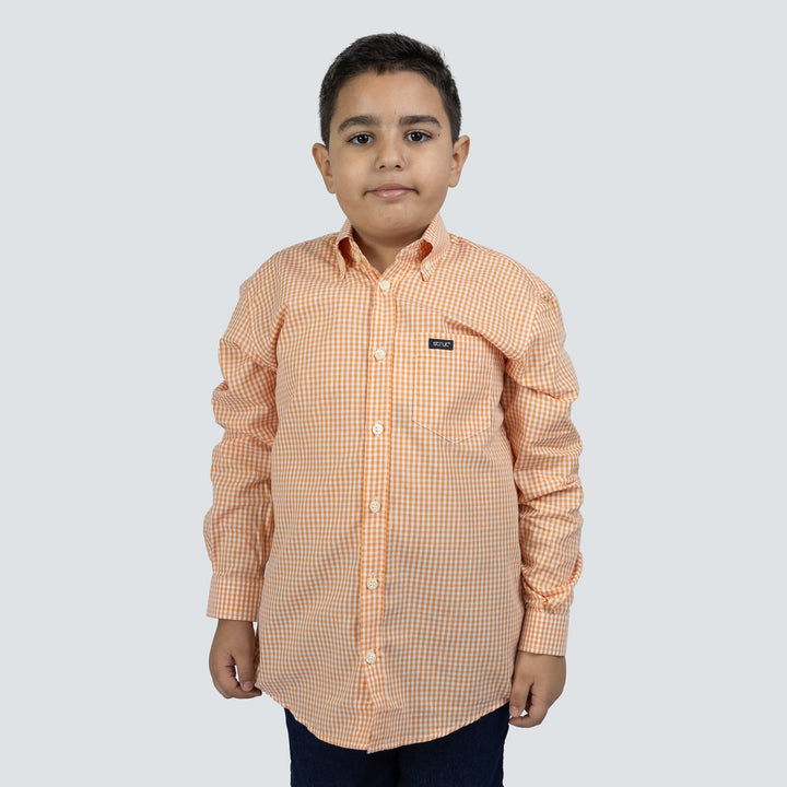 Camisa Xadrez Infantil Manga Longa Laranja e Branco - Strut