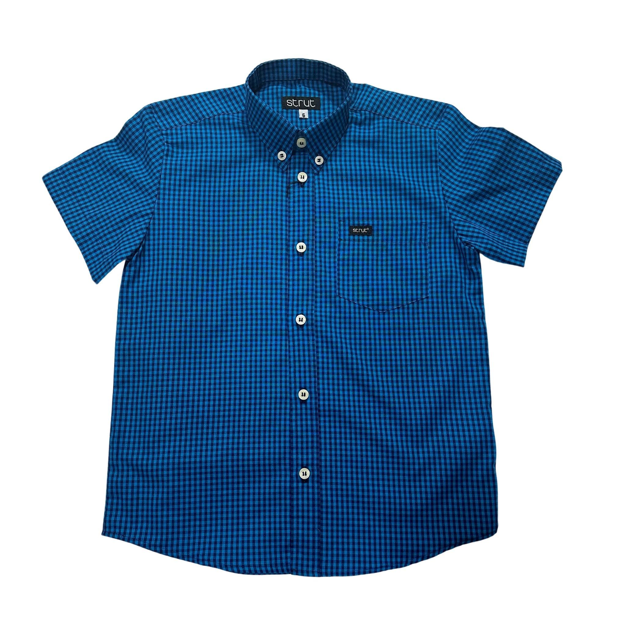 Camisa Xadrez Infantil Strut Manga Curta Azul Turquesa