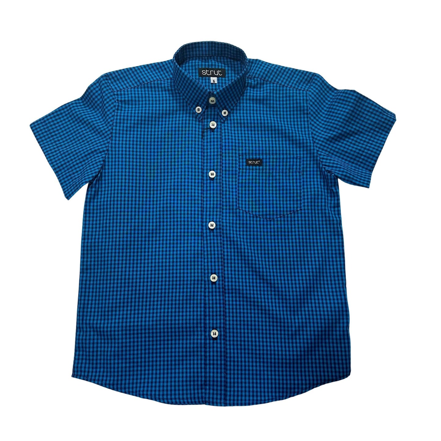 Camisa Xadrez Infantil Strut Manga Curta Azul Turquesa - Strut