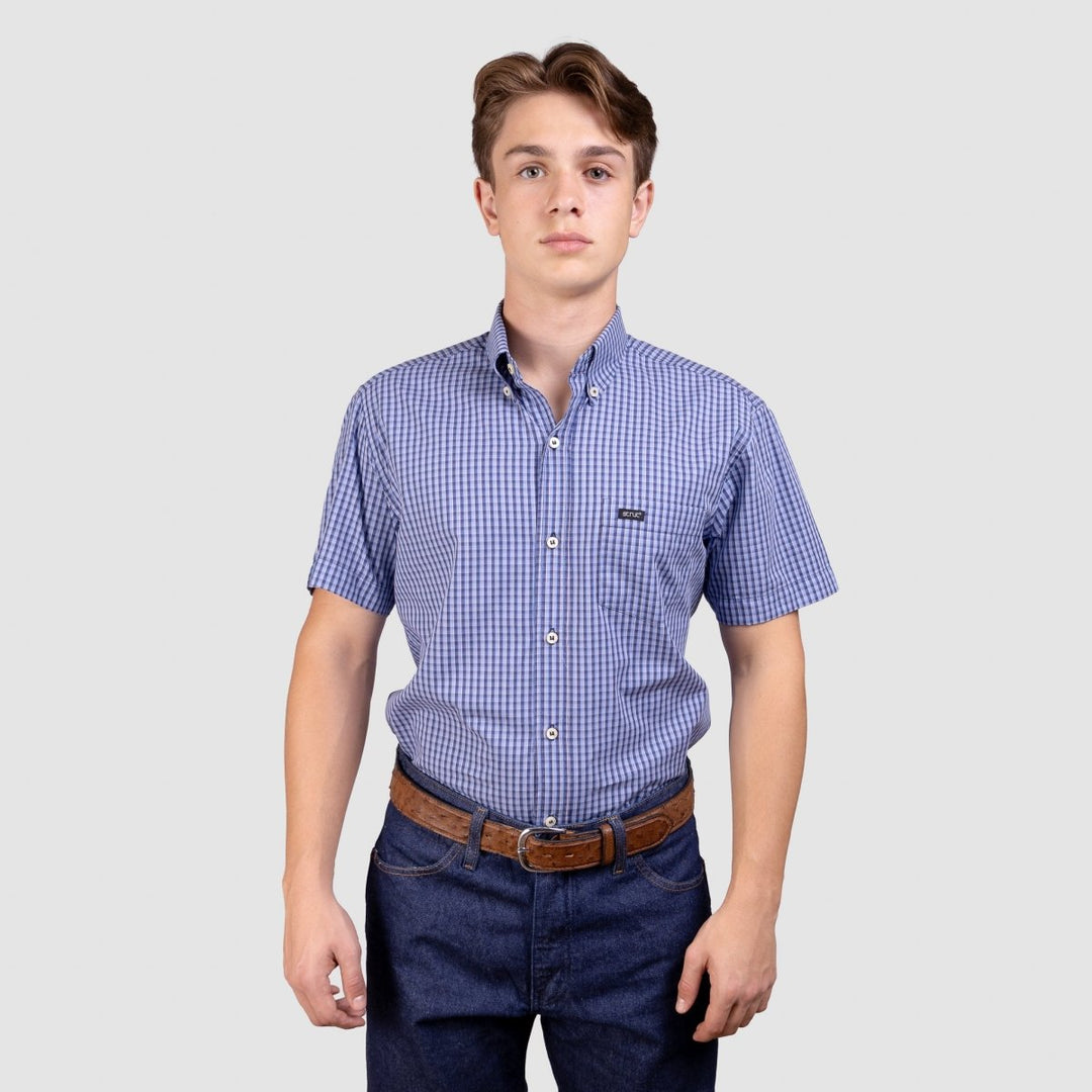 Camisa Xadrez Manga Curta Masculina - Azul/Marinho - Strut