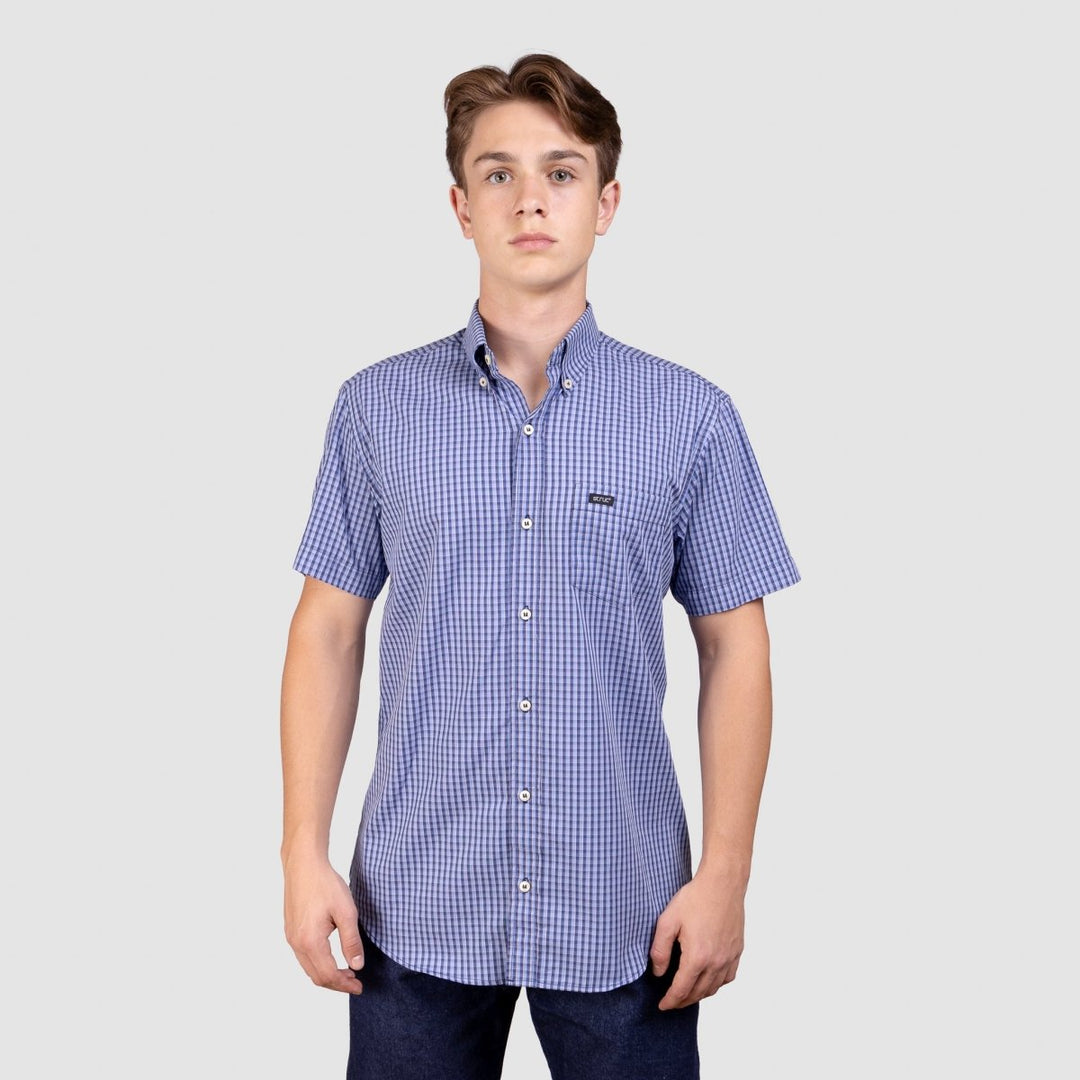 Camisa Xadrez Manga Curta Masculina - Azul/Marinho - Strut