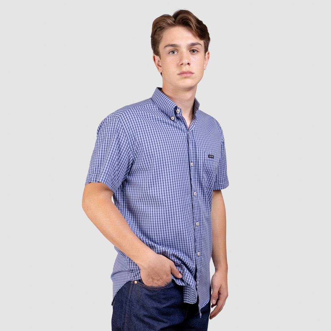 Camisa Xadrez Manga Curta Masculina - Azul/Marinho - Strut