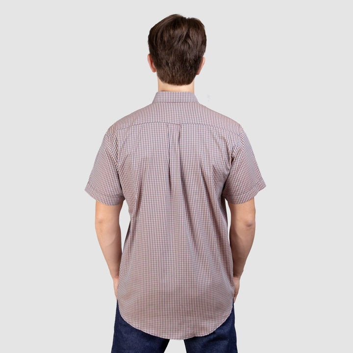 Camisa Xadrez Manga Curta Masculina - Laranja/Azul - Strut