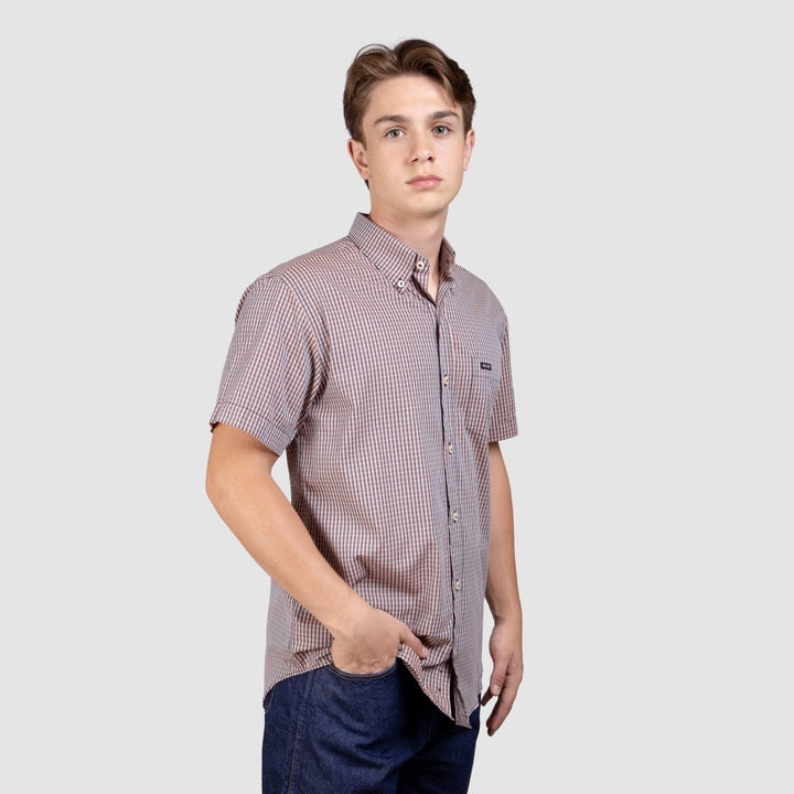 Camisa Xadrez Manga Curta Masculina - Laranja/Azul - Strut
