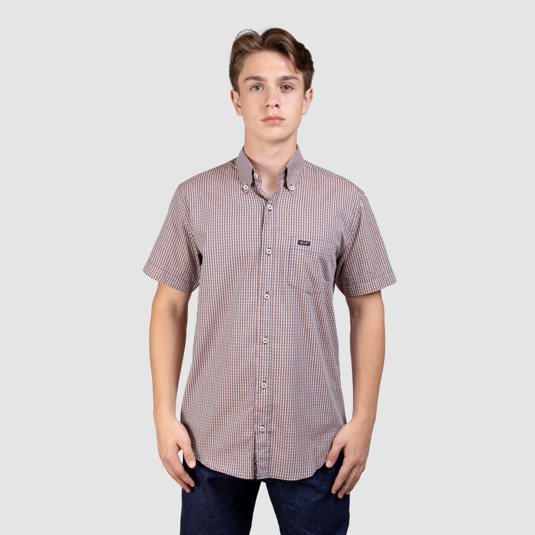 Camisa Xadrez Manga Curta Masculina - Laranja/Azul - Strut