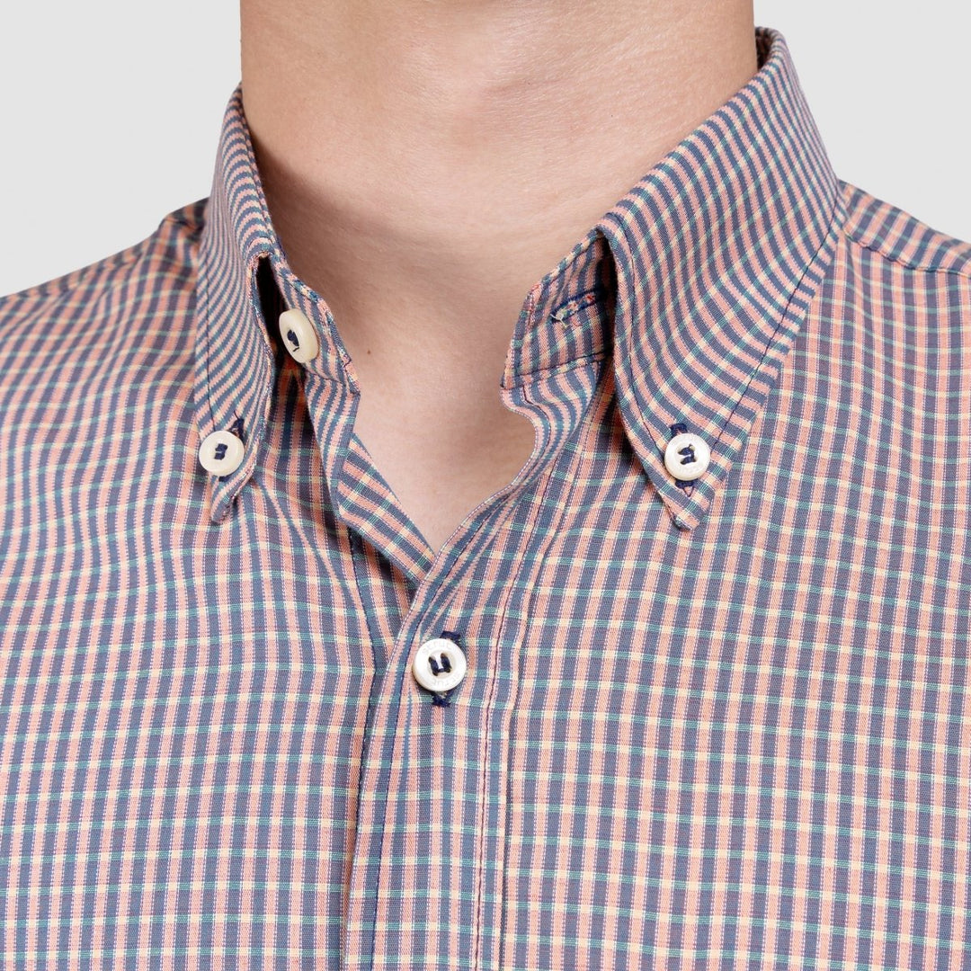 Camisa Xadrez Manga Curta Masculina - Laranja/Azul - Strut