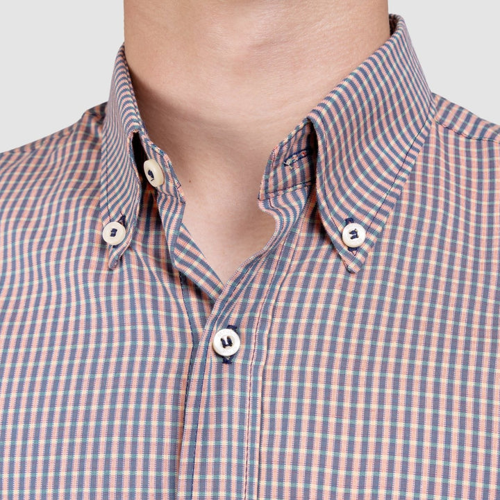 Camisa Xadrez Manga Curta Masculina - Laranja/Azul - Strut