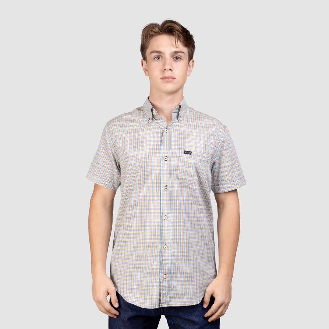 Camisa Xadrez Manga Curta Masculina - Laranja/Verde - Strut