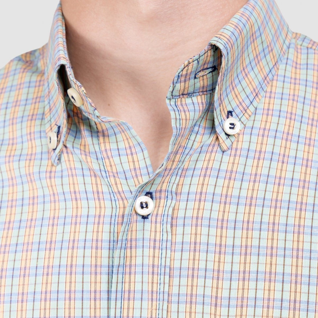 Camisa Xadrez Manga Curta Masculina - Laranja/Verde - Strut