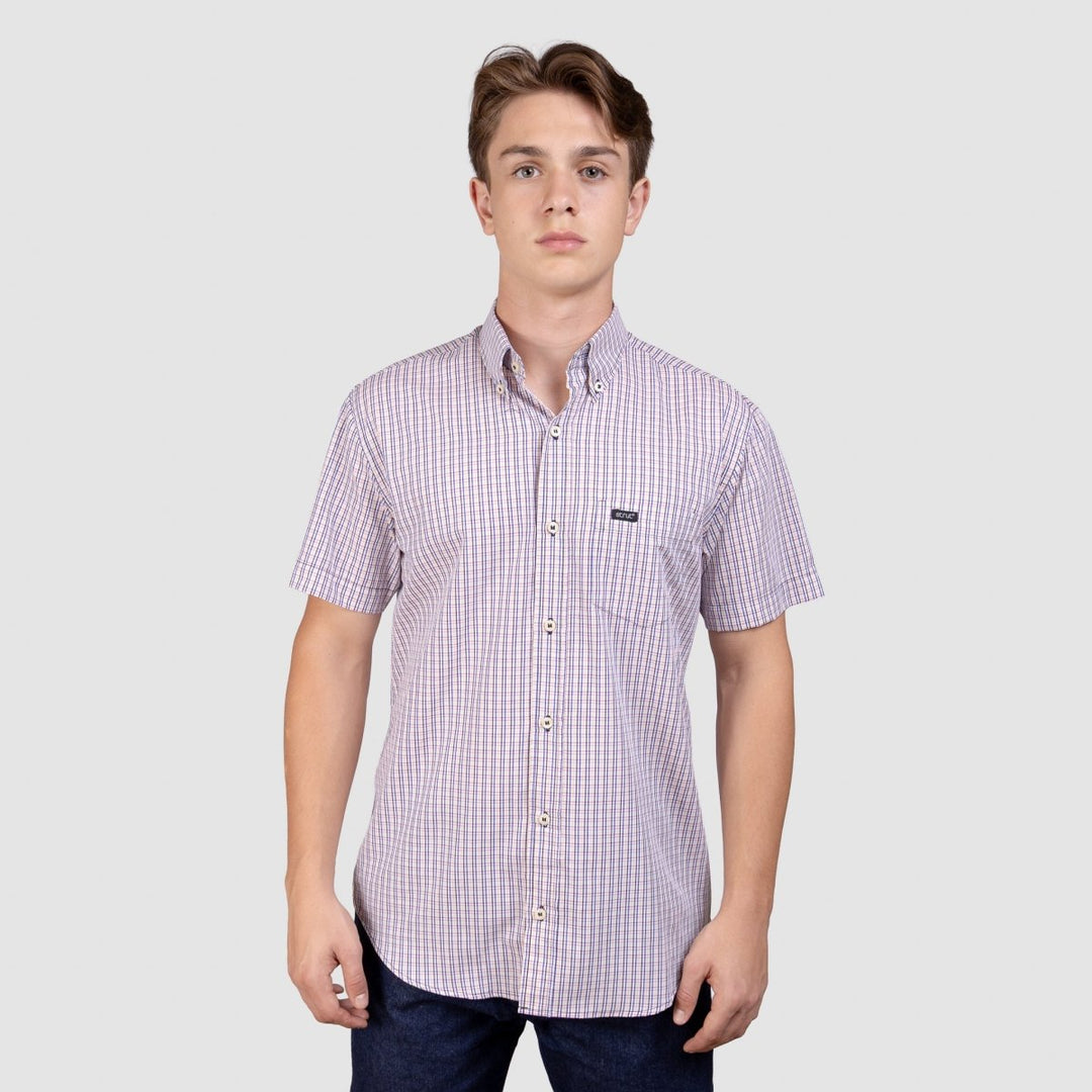 Camisa Xadrez Manga Curta Masculina - Rosa/Azul/Preto - Strut