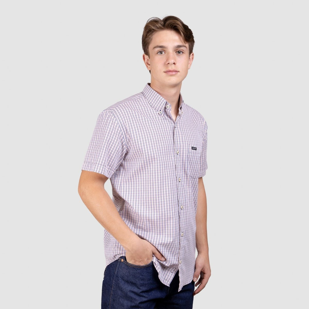 Camisa Xadrez Manga Curta Masculina - Rosa/Azul/Preto - Strut