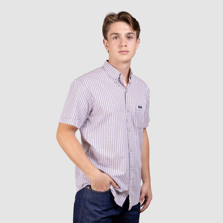 Camisa Xadrez Manga Curta Masculina - Rosa/Azul/Preto - Strut