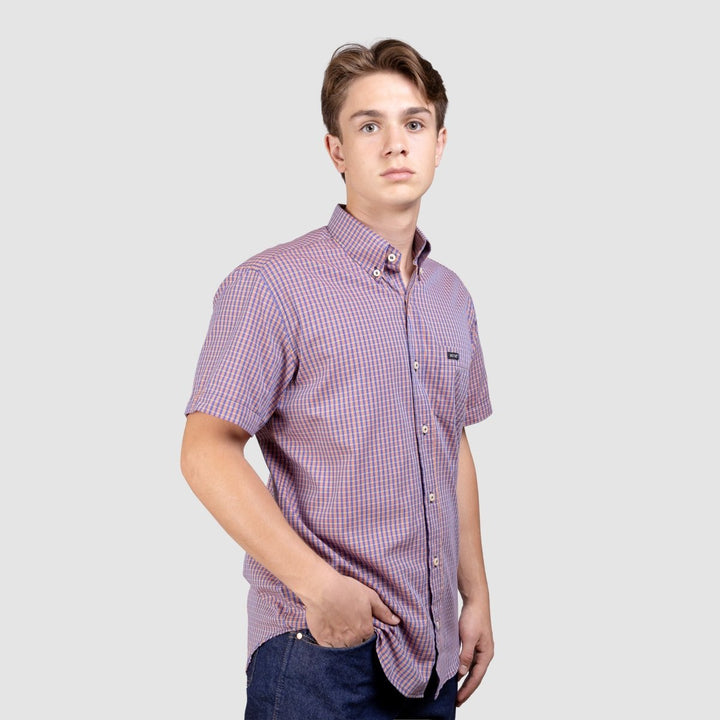 Camisa Xadrez Manga Curta Masculina - Roxo/Laranja - Strut