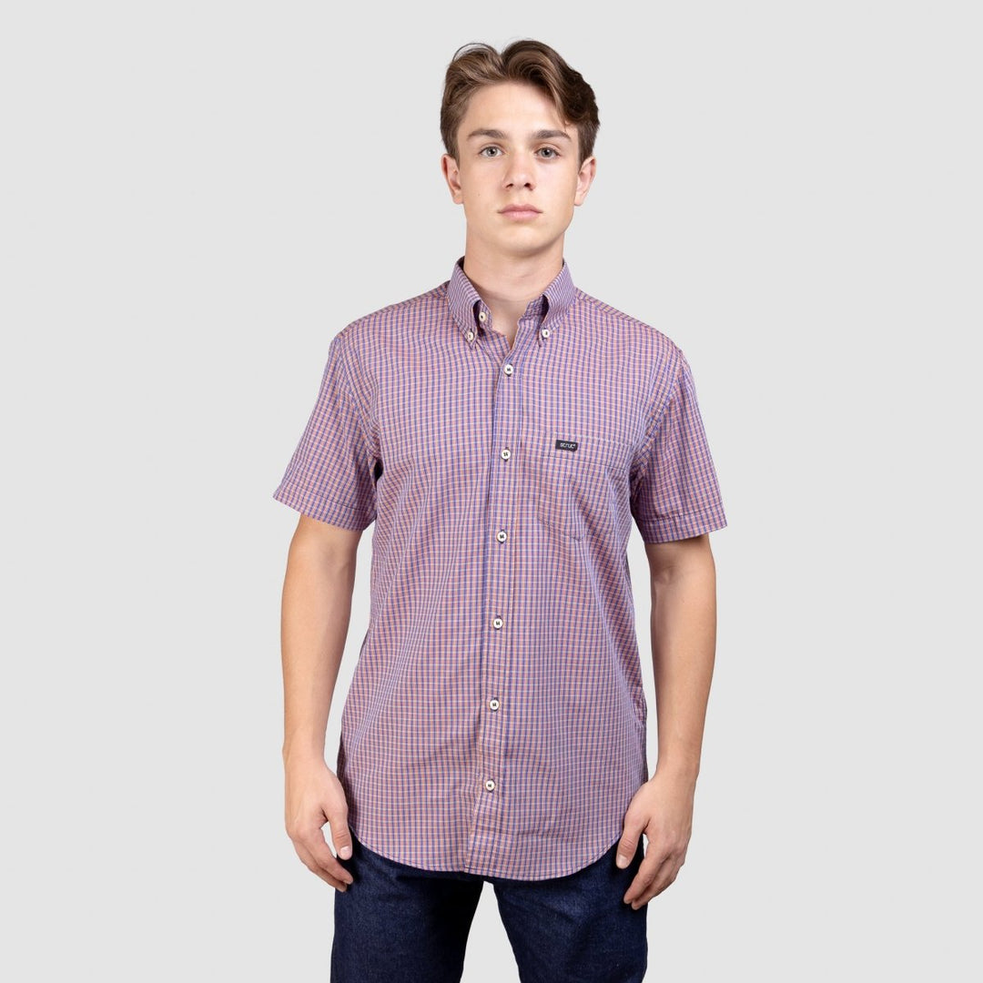 Camisa Xadrez Manga Curta Masculina - Roxo/Laranja - Strut